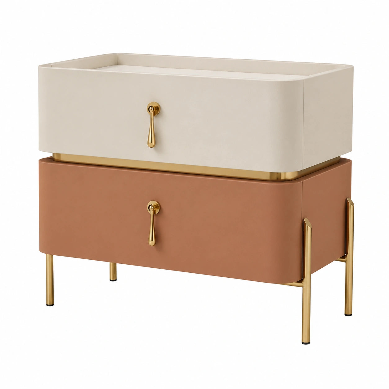 Comodino Contemporaneo con 2 Cassetti, Bianco e Arancione, 45 cm