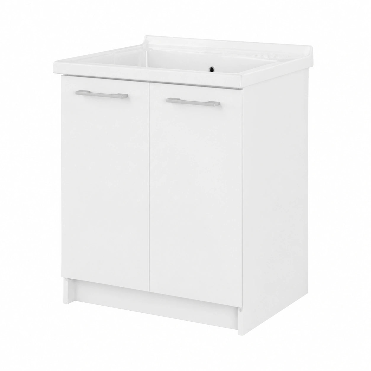 Mobile da Lavanderia 75x61 cm con Vasca in Ceramica, Armadietto Bianco con Ante e Maniglie Cromate