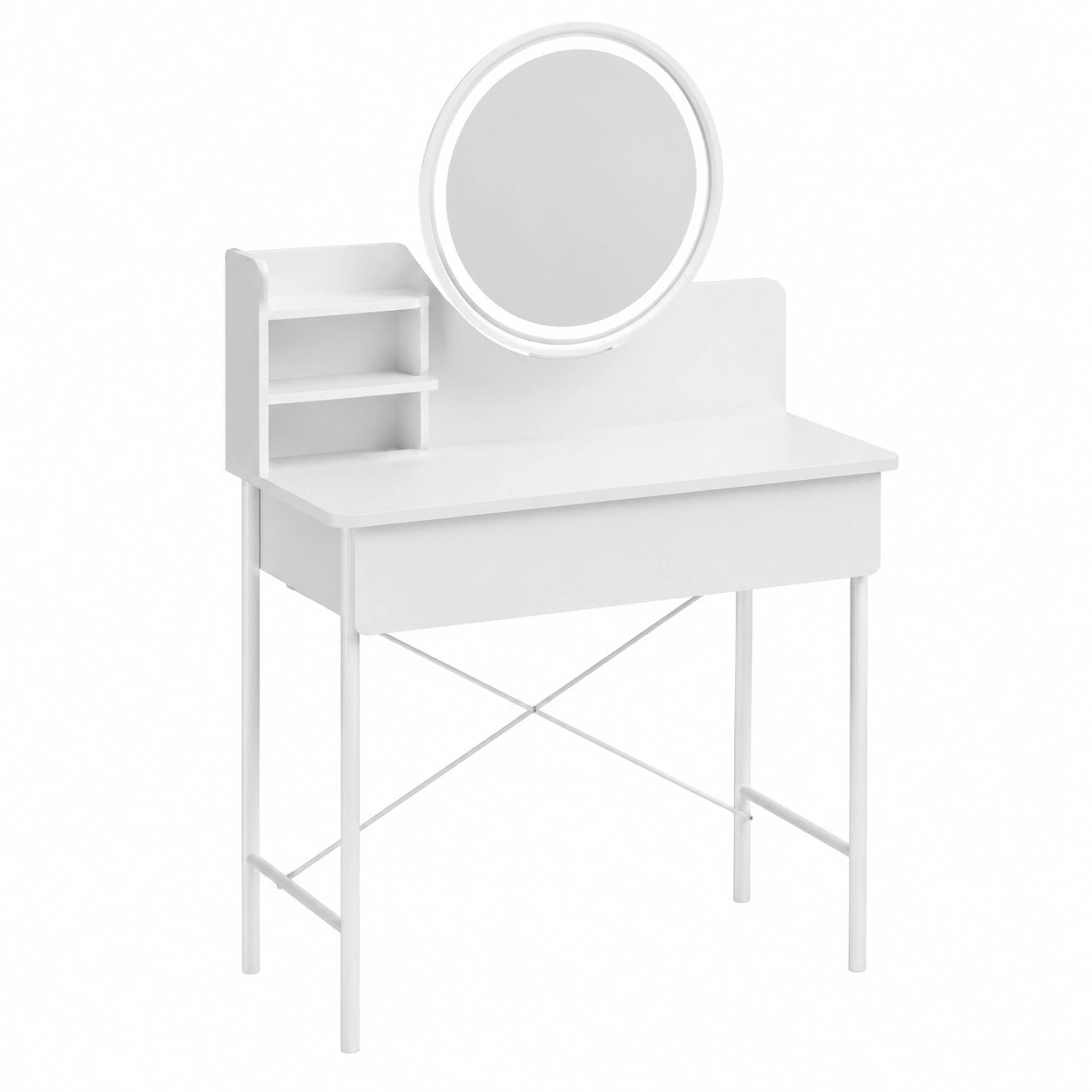 Yokawe - Elegante Tavolo da Toeletta con Specchio LED, 2 Cassetti e 3 Ripiani, Ideale per Spazi Compatti, Bianco