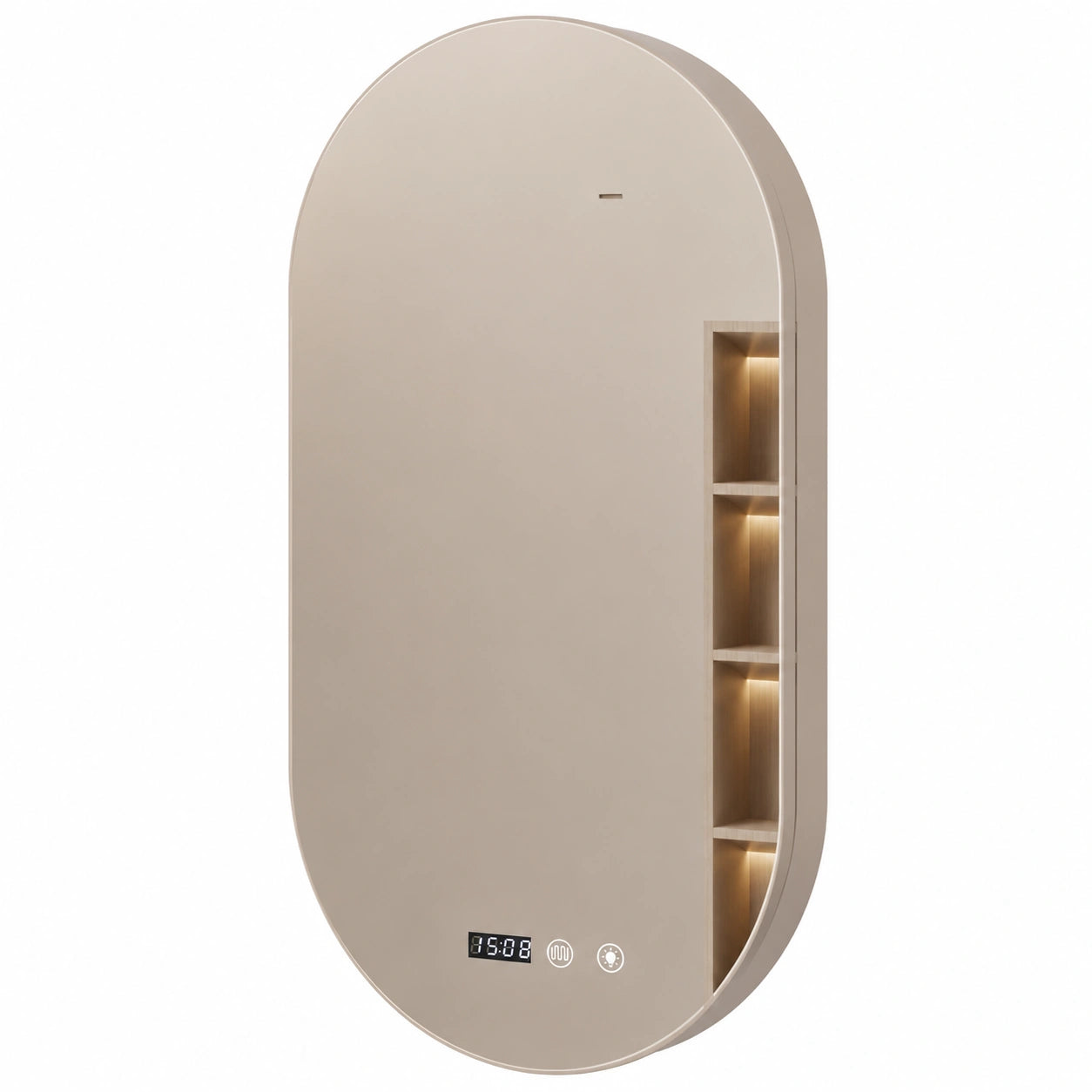 Specchio da Bagno LED Ovale con Anti-Appannamento e Dimmer, 3 Colori, Orologio e Temperatura, 50x90cm