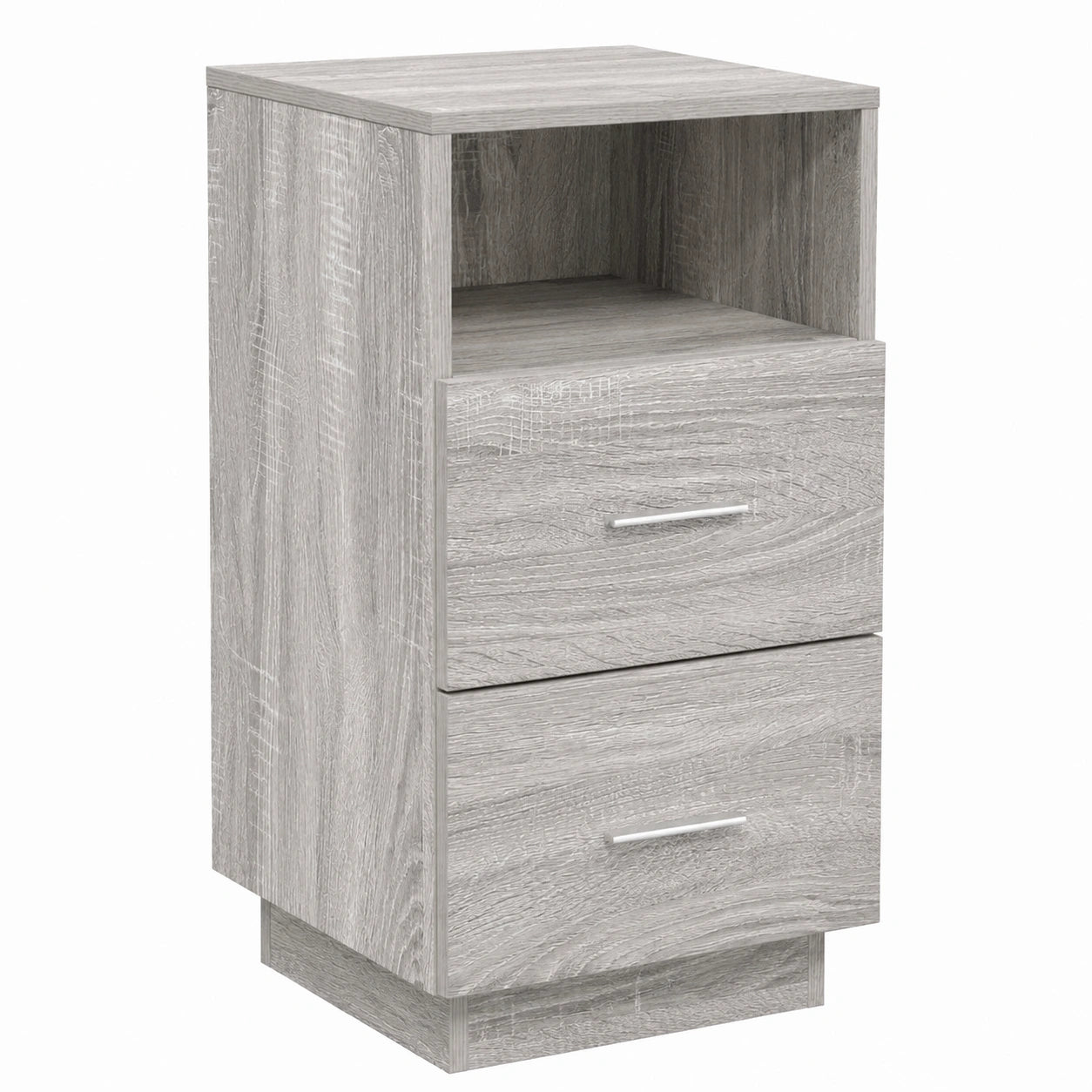 Comodino Moderno in Legno Bianco con Doppi Cassetti e Vano Aperto