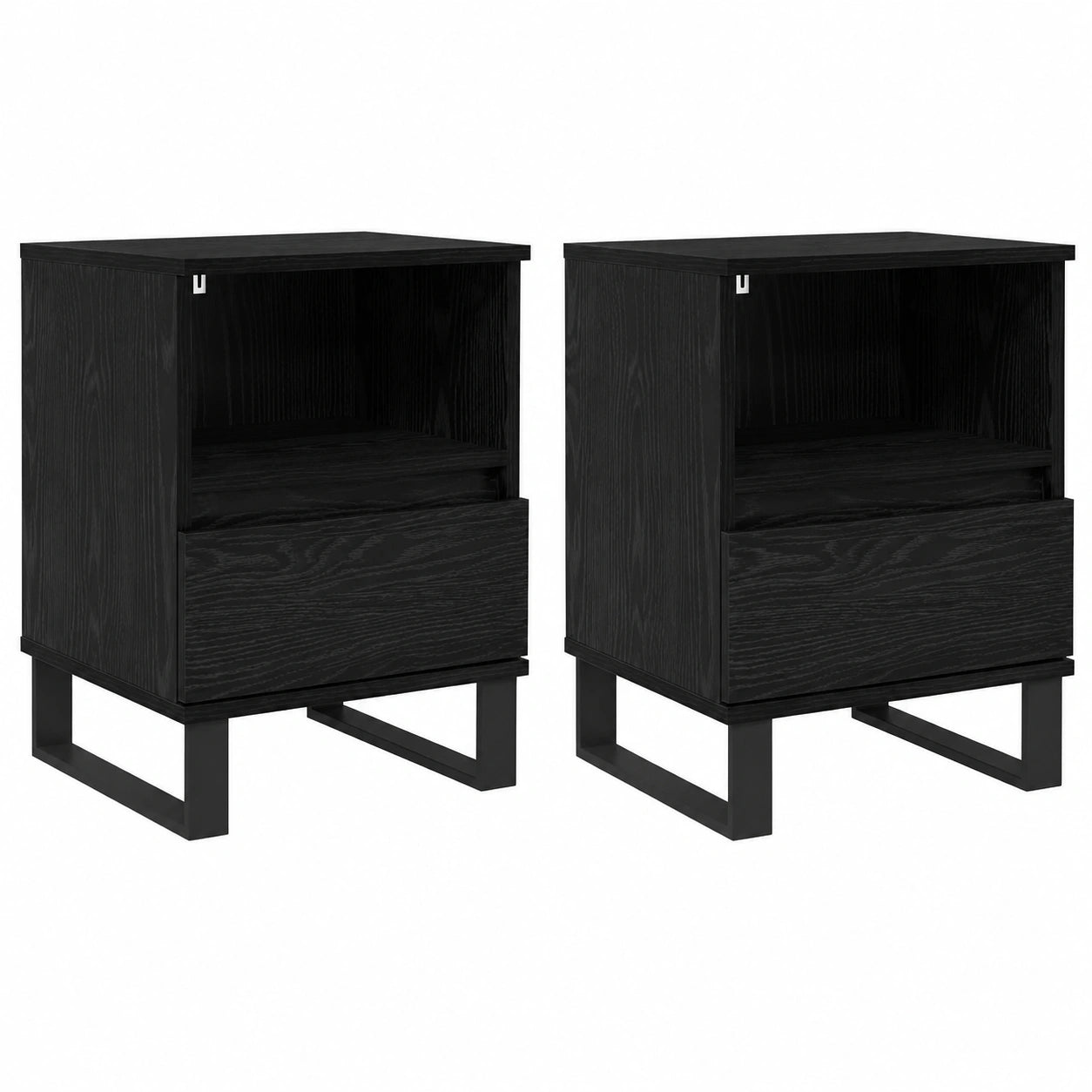 Comodino Contemporaneo in Rovere Nero con Due Cassetti, Design Compatto 40x35x50 cm, Perfetto per la Camera da Letto