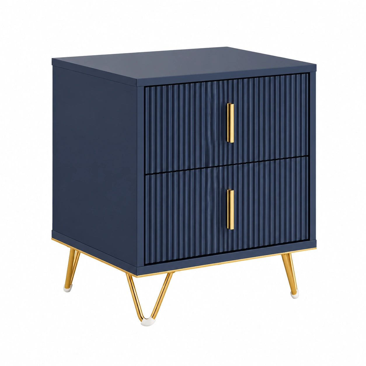 Comodino Moderno con 2 Cassetti, Blu, per Camera da Letto e Soggiorno, 40x40x47 cm