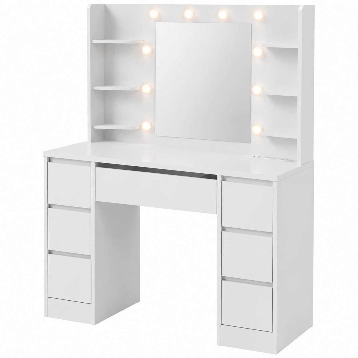Tavolo da Trucco Malia con Specchio LED e Sgabello, Luce Regolabile, 7 Cassetti Spaziosi, Design Elegante e Facile da Pulire, Bianco