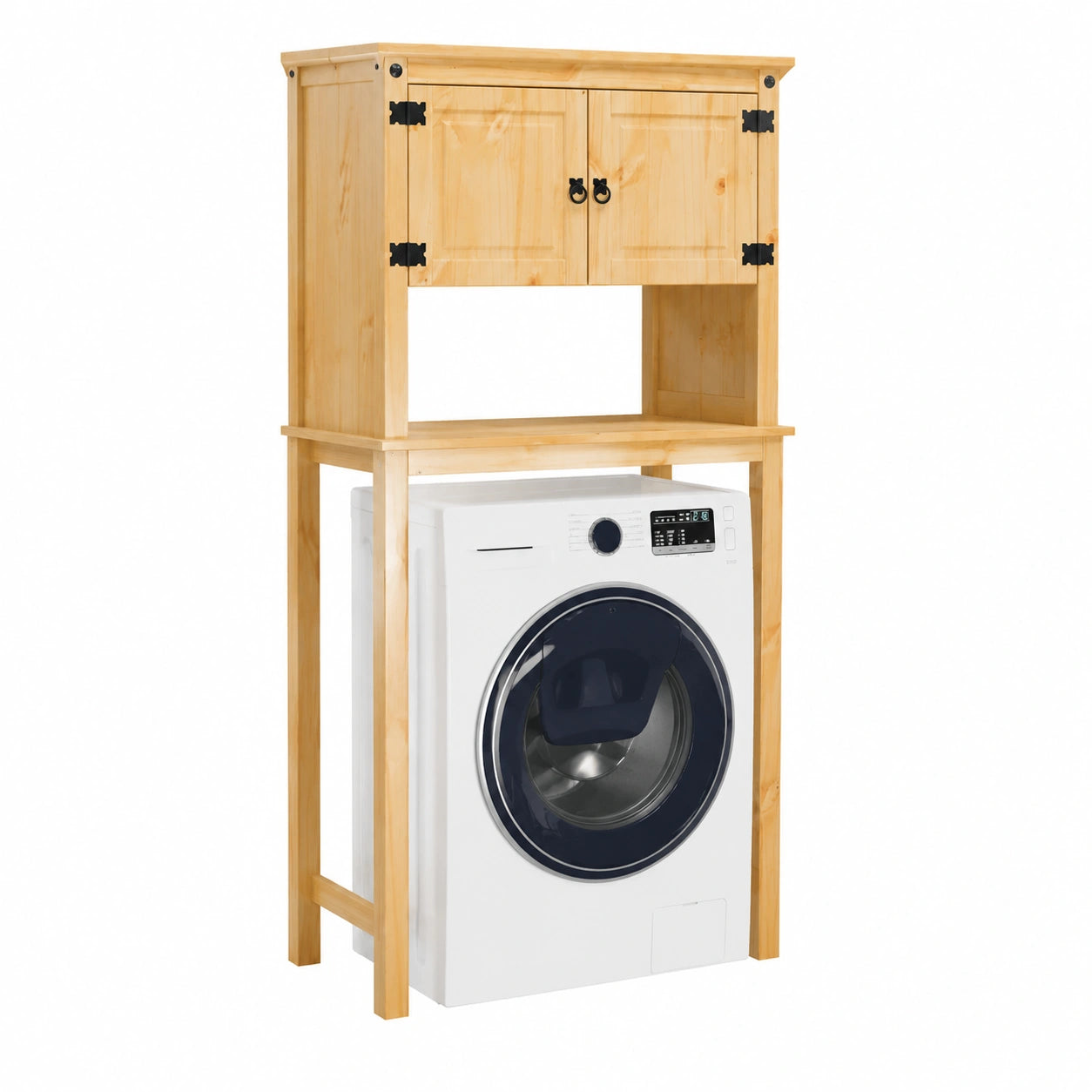 Armadio in Legno di Pino con Finitura a Cera, Spazio Lavatrice e WC, 85x29x165 cm