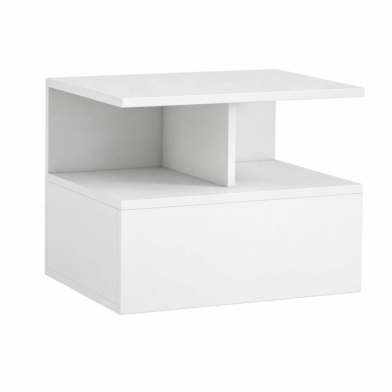 Set di 2 Comodini Sospesi con Ricarica Integrata, Modello Salvaspazio con Cassetto e Ripiano Aperto, 40x35x30 cm, Bianco