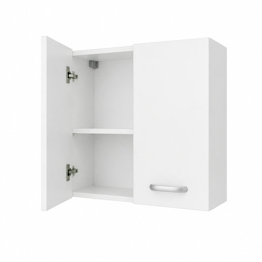 Mobiletto Pensile Bianco per Bagno con 2 Ante e Ripiano, Salvaspazio 57.5x27x58 cm per Cucina e Lavanderia