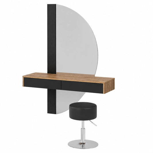 Tavolo da Trucco Ascona con Specchio Illuminato e Sgabello Nero