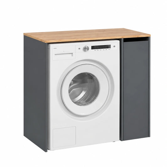 Mobile lavatrice Paolina con scomparti, Antracite/Rovere dorato, 93.6x88.2 cm