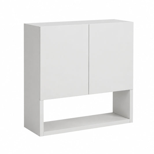 Mobiletto Pensile Bagno Sospeso Bianco con Ante e Ripiani, 57.5x27x58 cm