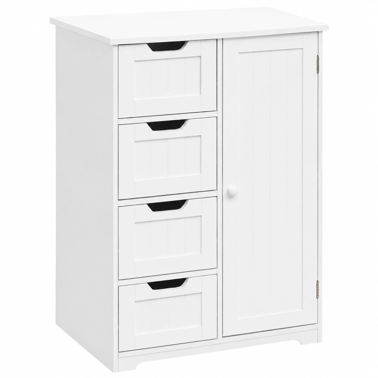 Credenza Salvaspazio in MDF Bianco con 1 Anta e 4 Cassetti