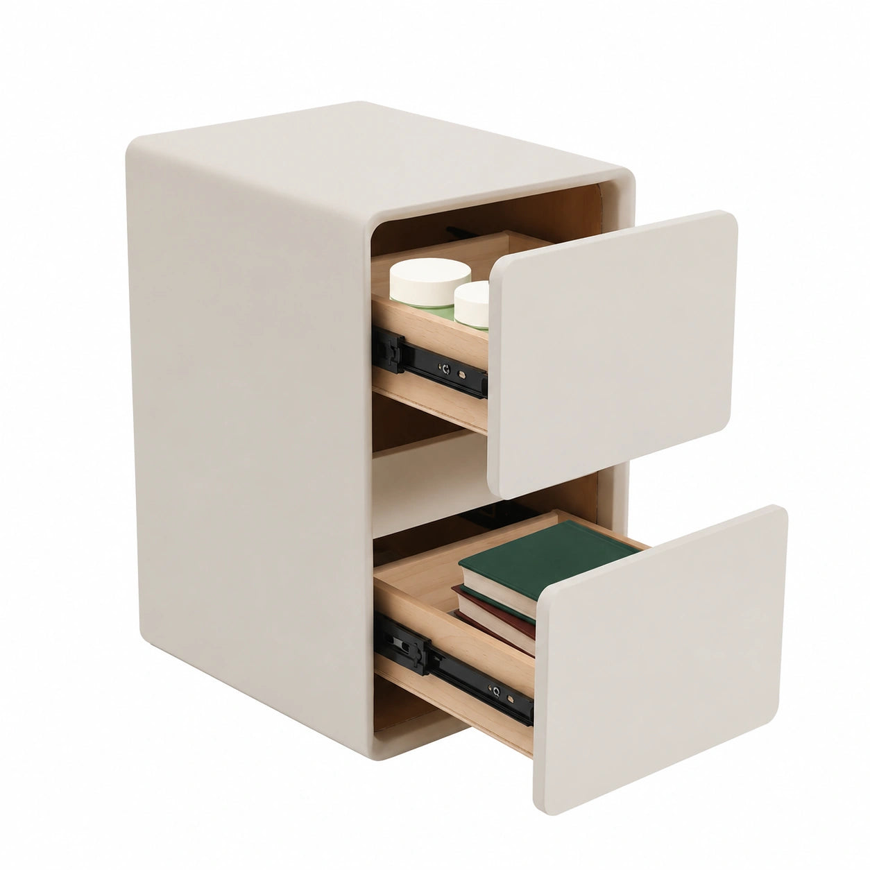 Comodino Moderno in Legno con 2 Cassetti Senza Maniglie, Bianco, 40x30x48 cm per Camera da Letto e Ufficio