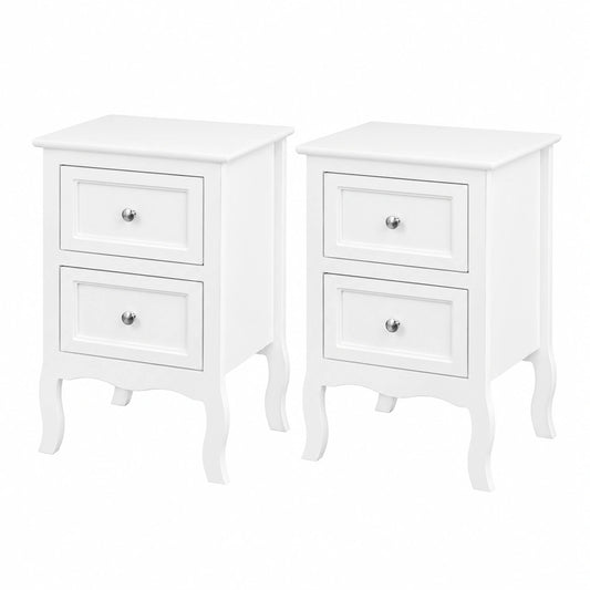 Set Comodini Shabby Chic Bianchi con Cassetti in MDF per Camera da Letto