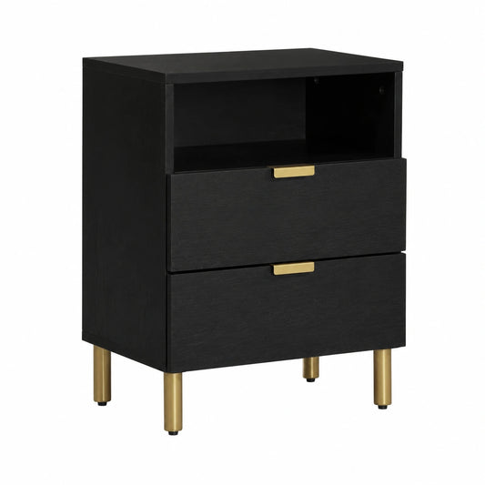 Comodino elegante in legno con 2 cassetti per camera da letto