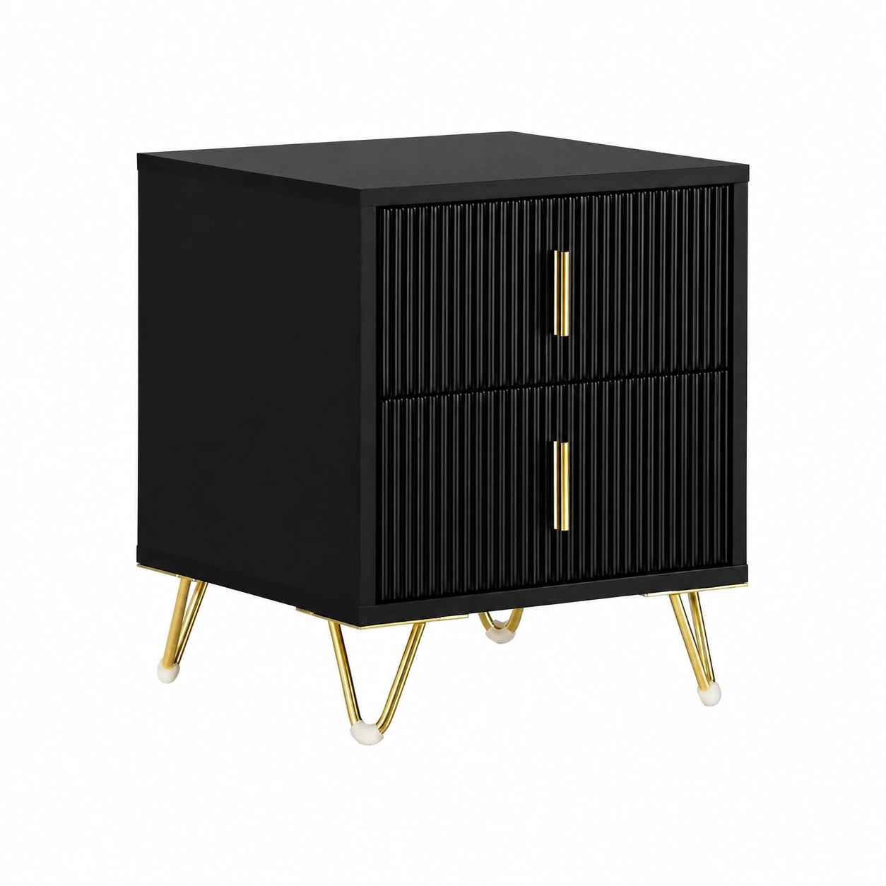 Set di 2 Comodini Moderni con Cassetti in Legno e Gambe Dorate per Camera da Letto, 40x40x47 cm, Nero