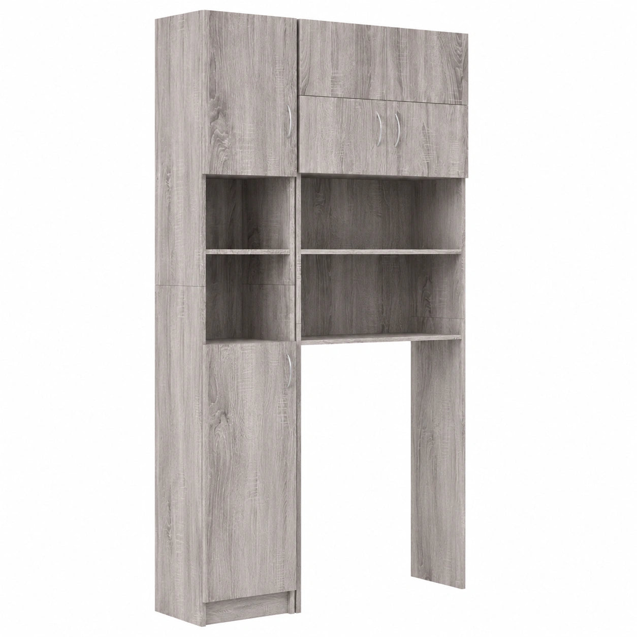 Mobile da Bagno in Legno con Ante, Colore Grigio Sonoma, Spazio di Stoccaggio Grande, Resistente all'Umidità, 32x25,5x190 cm