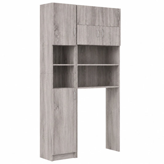 Mobile da Bagno in Legno con Ante, Colore Grigio Sonoma, Spazio di Stoccaggio Grande, Resistente all'Umidità, 32x25,5x190 cm