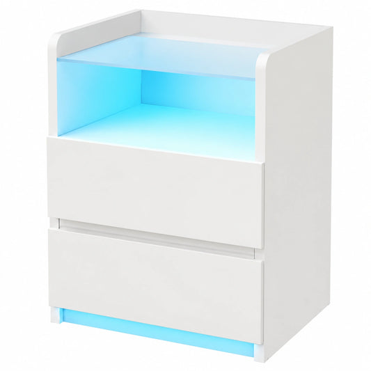 Set Comodini ANWBROAD con Ricarica e LED, Piano in Vetro, Prese AC e USB, per Soggiorno e Camera da Letto, Bianco