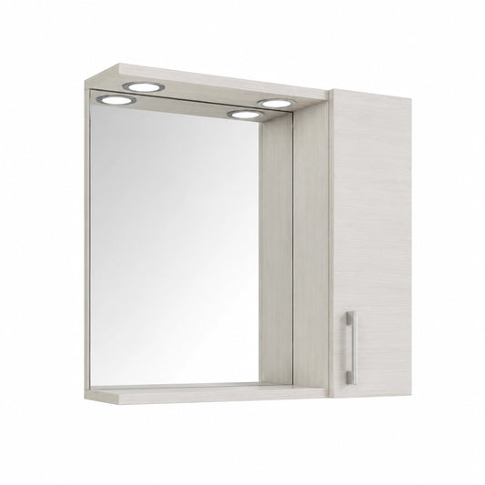 Specchio da Bagno con Armadietto, Rovere Bianco e Luce LED - Kiamami Valentina