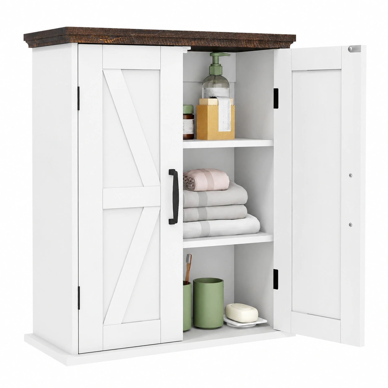 COSTWAY Armadietto da Bagno con Specchio e Ripiani Regolabili, Mobile Sospeso in Stile Rustico per Farmacia, Cucina e Lavanderia