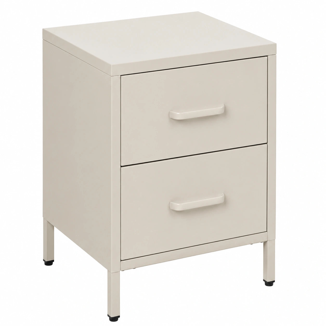 Comodino Contemporaneo Beige con 2 Cassetti e Maniglie