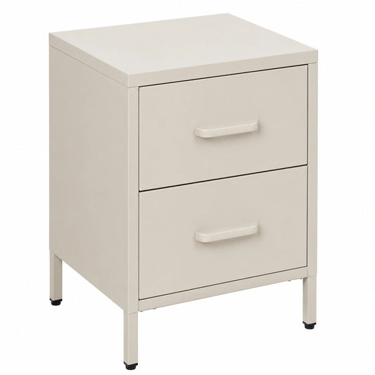 Comodino Contemporaneo Beige con 2 Cassetti e Maniglie