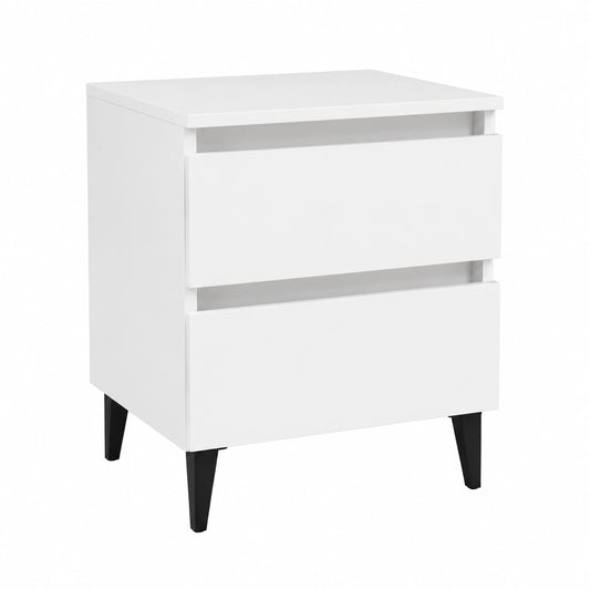 Comodino bianco industriale con cassetti e gambe in metallo, 40x35x50 cm