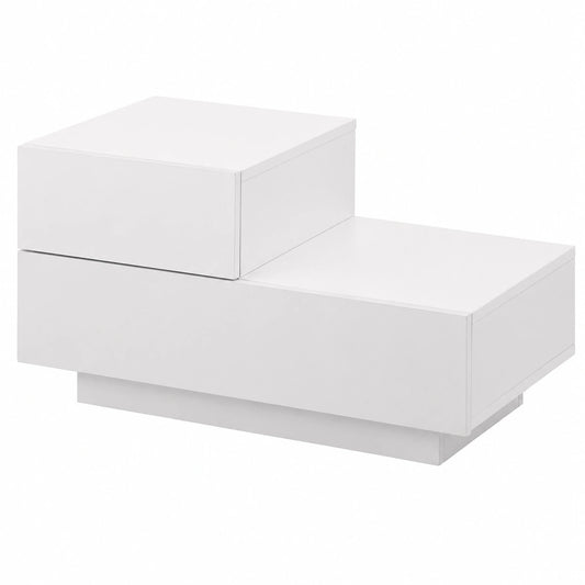 Comodino Moderno Asimmetrico con 2 Cassetti Bianco Opaco 38x70x35 cm