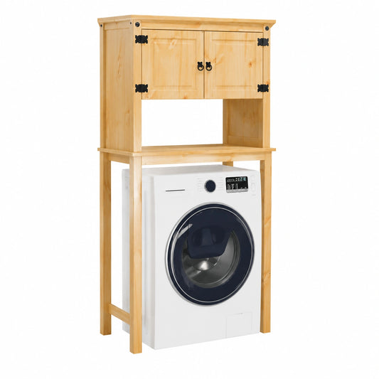 Armadio in Legno di Pino con Finitura a Cera, Spazio Lavatrice e WC, 85x29x165 cm