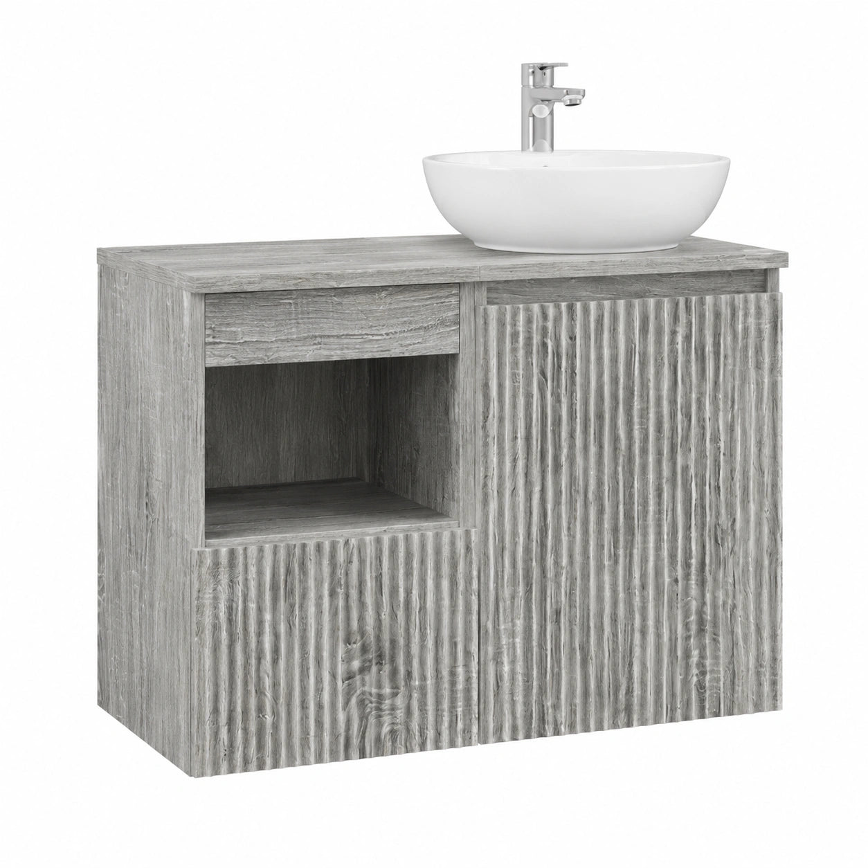 Mobiletto da bagno in legno grigio, 30x44,5x50 cm, con ante per bagno e lavanderia