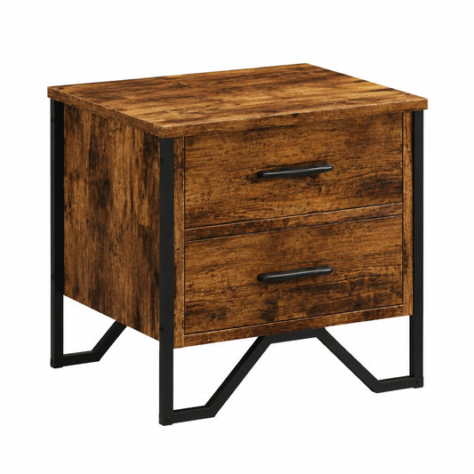 Comodino in legno con cassetti e gambe in metallo, stile moderno