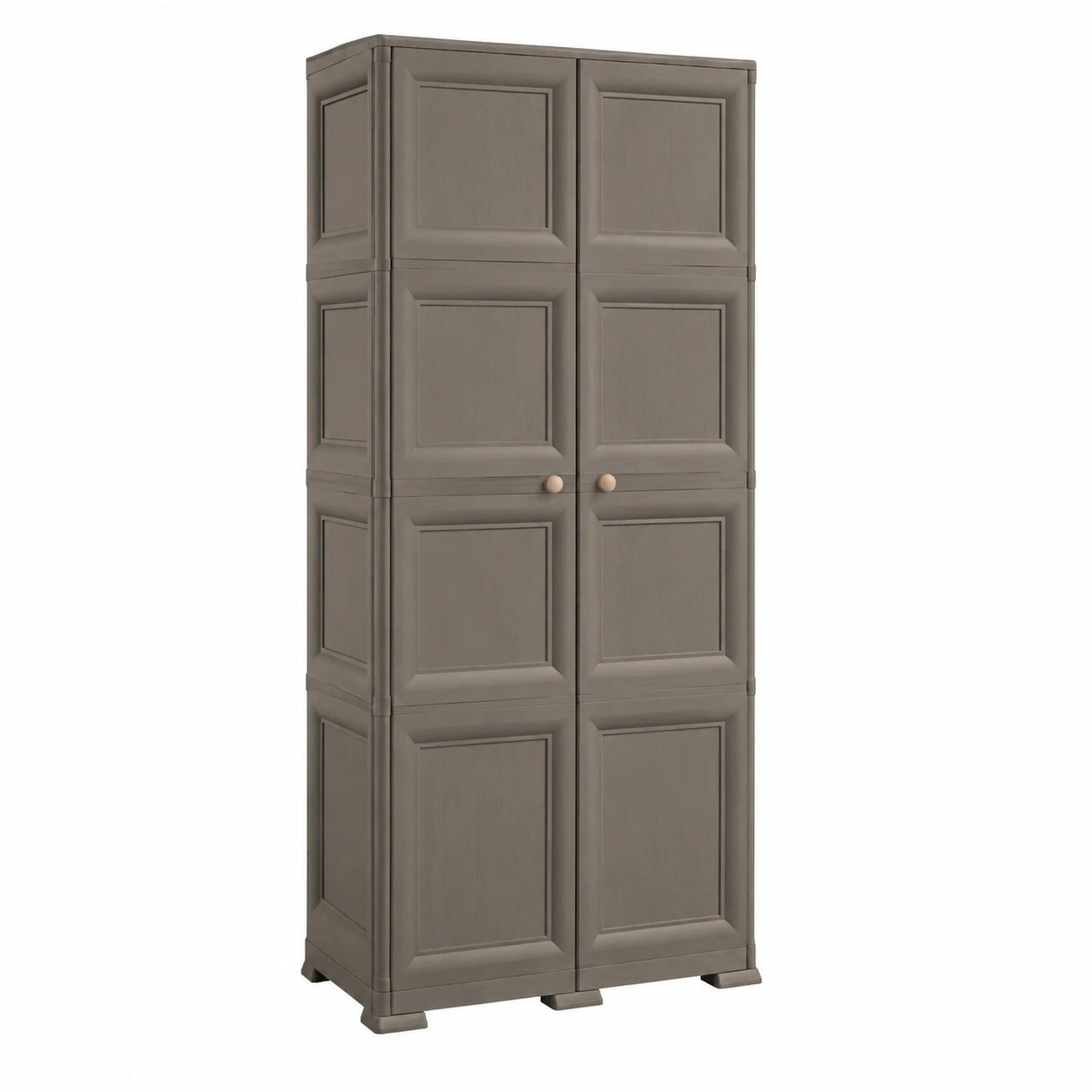 Armadio Alto in Plastica con Vano Scopa e 6 Ripiani, Ideale per Casa e Lavanderia, 79x43x203 cm, Taupe Scuro