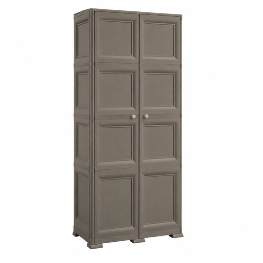 Armadio Alto in Plastica con Vano Scopa e 6 Ripiani, Ideale per Casa e Lavanderia, 79x43x203 cm, Taupe Scuro