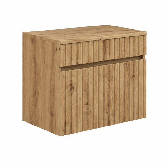 Pensile da bagno in rovere con ante in vetro, 59x44,5x50 cm, ideale per bagno e lavanderia