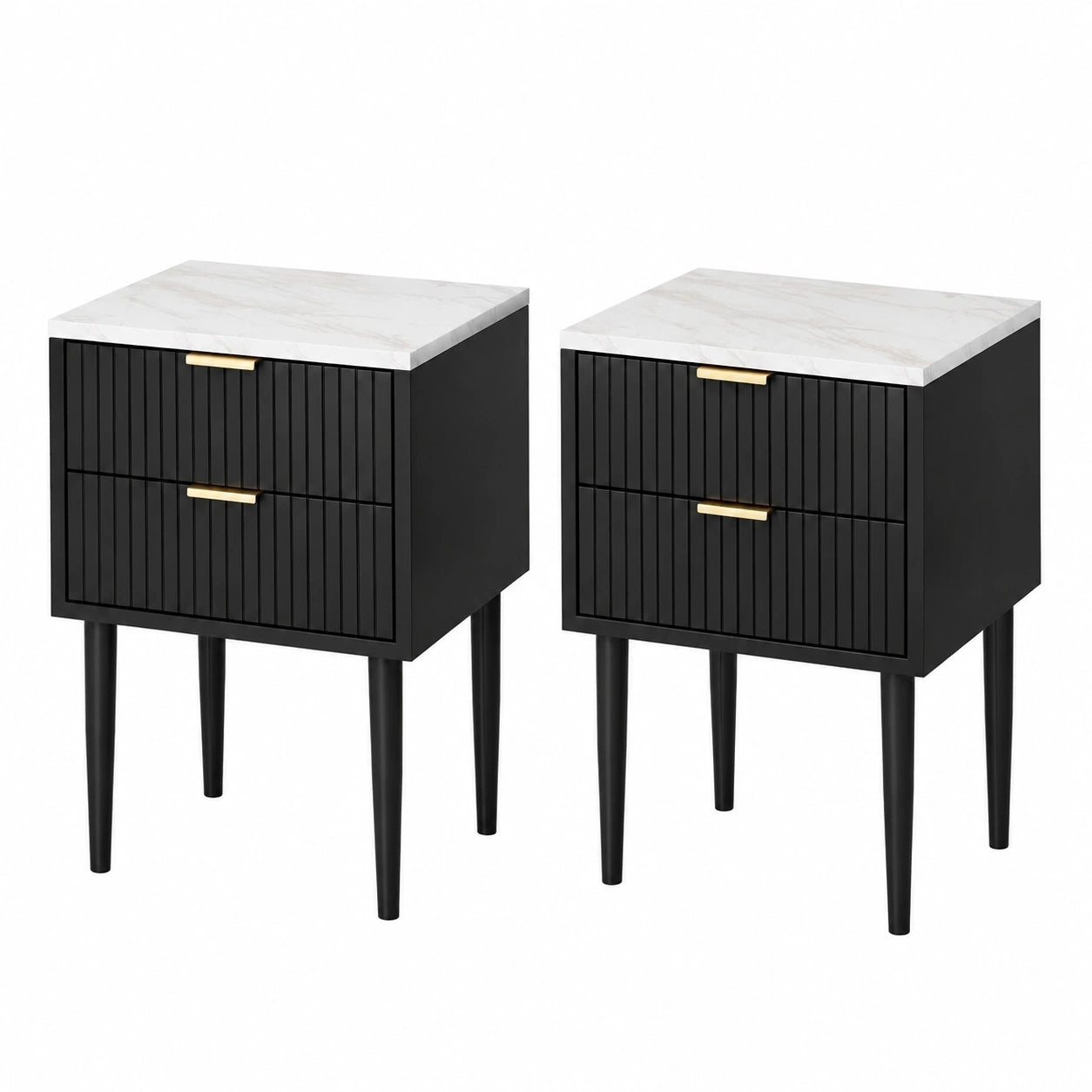 Coppia di Comodini Moderni con Finitura Effetto Marmo, 2 Cassetti in Legno, Design Elegante per Camera da Letto, Dimensioni 42x40x70 cm, Colore Nero