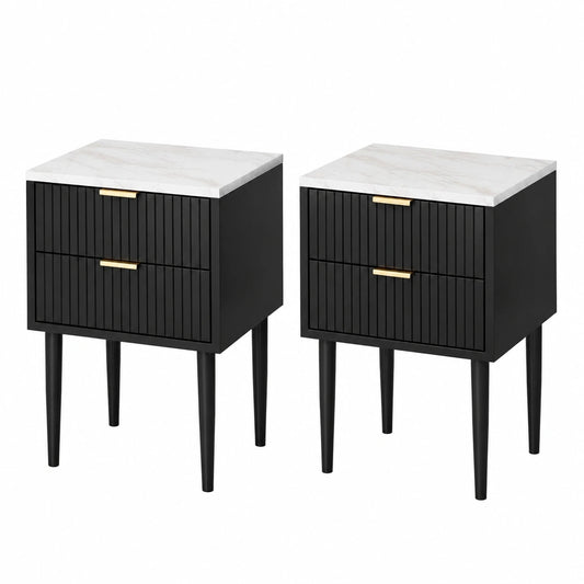 Coppia di Comodini Moderni con Finitura Effetto Marmo, 2 Cassetti in Legno, Design Elegante per Camera da Letto, Dimensioni 42x40x70 cm, Colore Nero