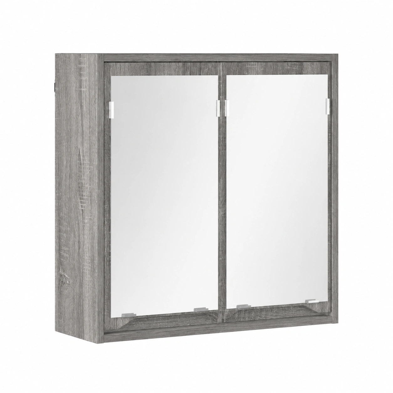 Mobiletto da bagno a specchio, grigio Sonoma, 60x20x60 cm, 2 ante, specchio piatto e mensola