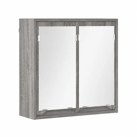 Mobiletto da bagno a specchio, grigio Sonoma, 60x20x60 cm, 2 ante, specchio piatto e mensola