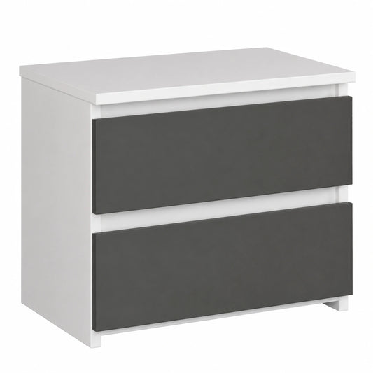 AKORD Comodino Compatto a 2 Cassetti, Bianco e Grigio Grafite, Perfetto per Camera da Letto o Ufficio
