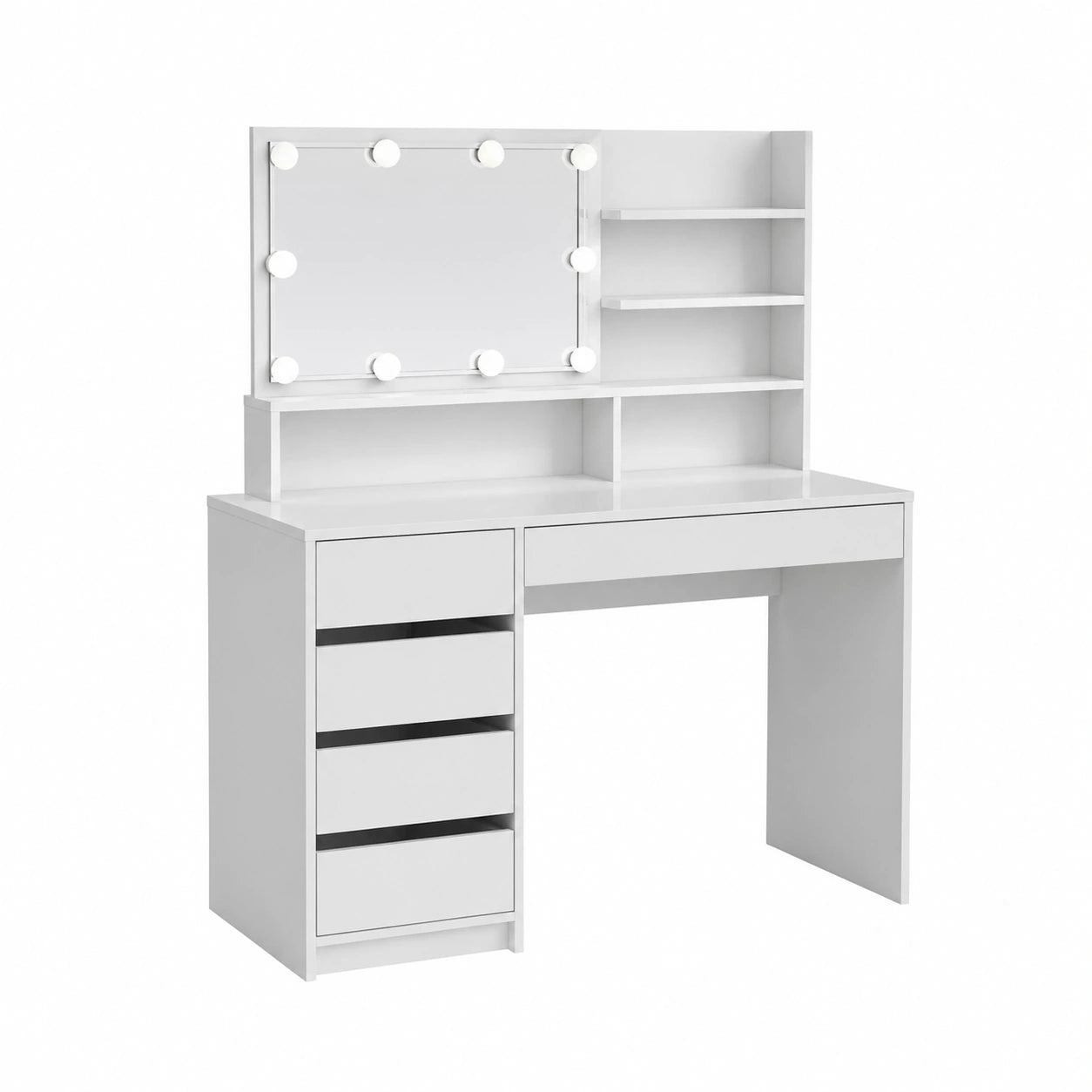 Tavolo da Trucco Vicco Sherry Bianco 120 cm con LED, Sgabello e Specchio