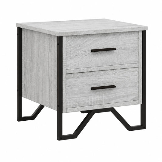 Comodino contemporaneo in legno con gambe in metallo e 2 cassetti, spazio ampio e resistente