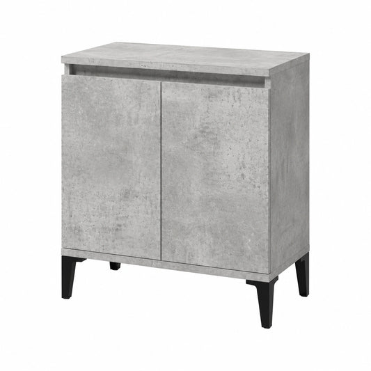 Armadio sottolavabo in legno grigio cemento, 58x33x60 cm, con ante per bagno moderno