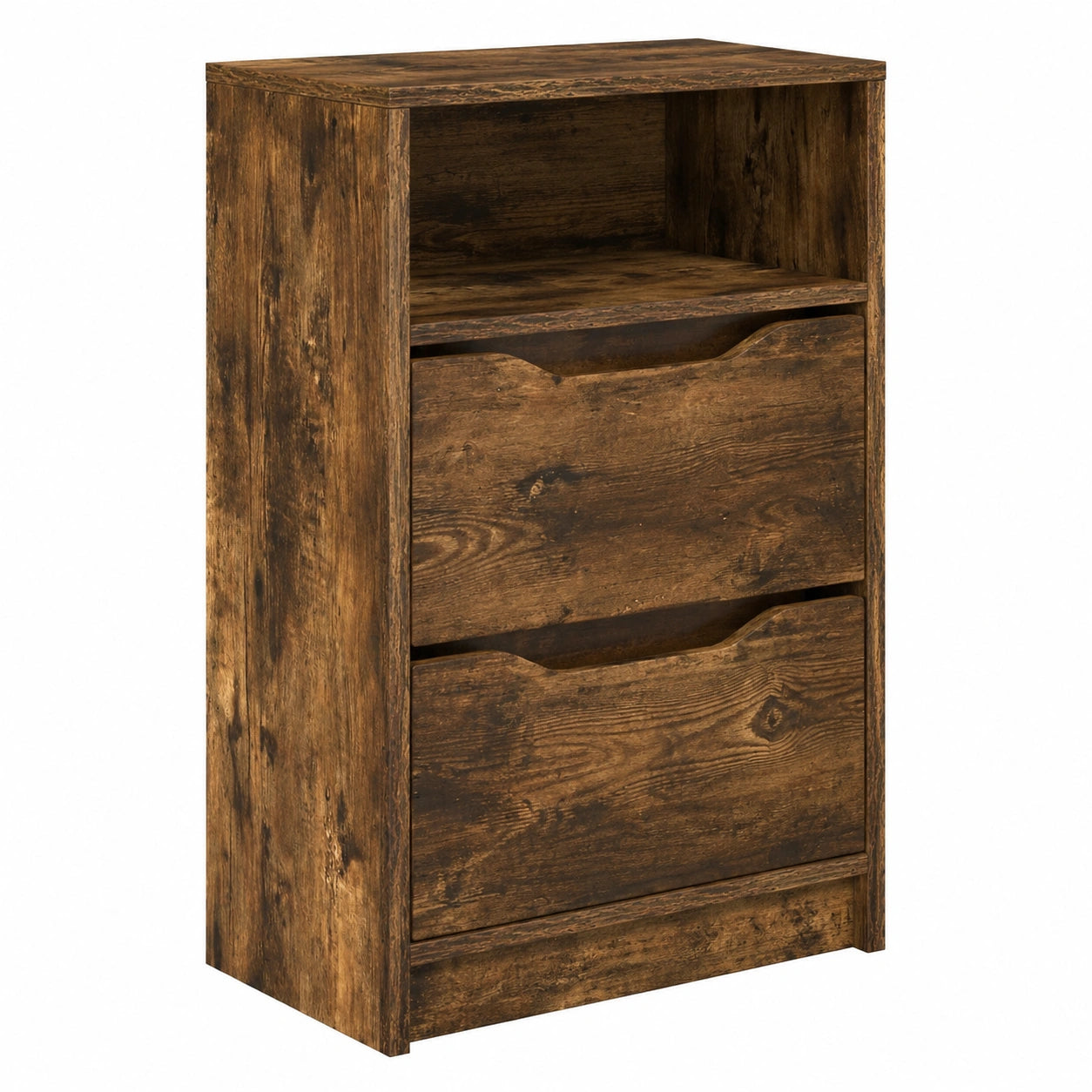 Comodino Moderno in Legno Rovere con Cassetti e Ripiano, Regolabile in Altezza, 40x30x67 cm