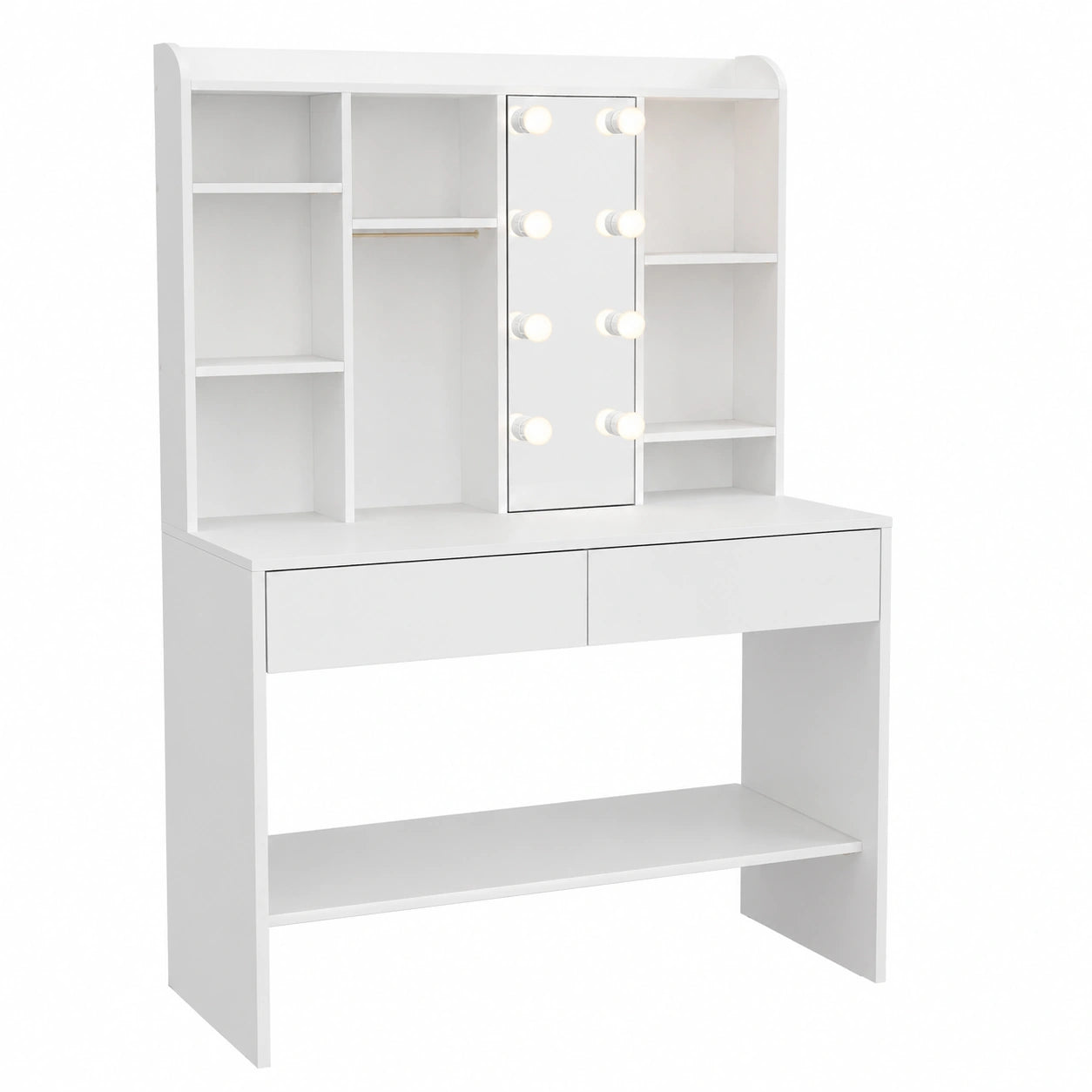 Tavolo da Trucco KAILYN con Specchio LED, 3 Toni di Luce, Ripiani e Cassetti, Bianco