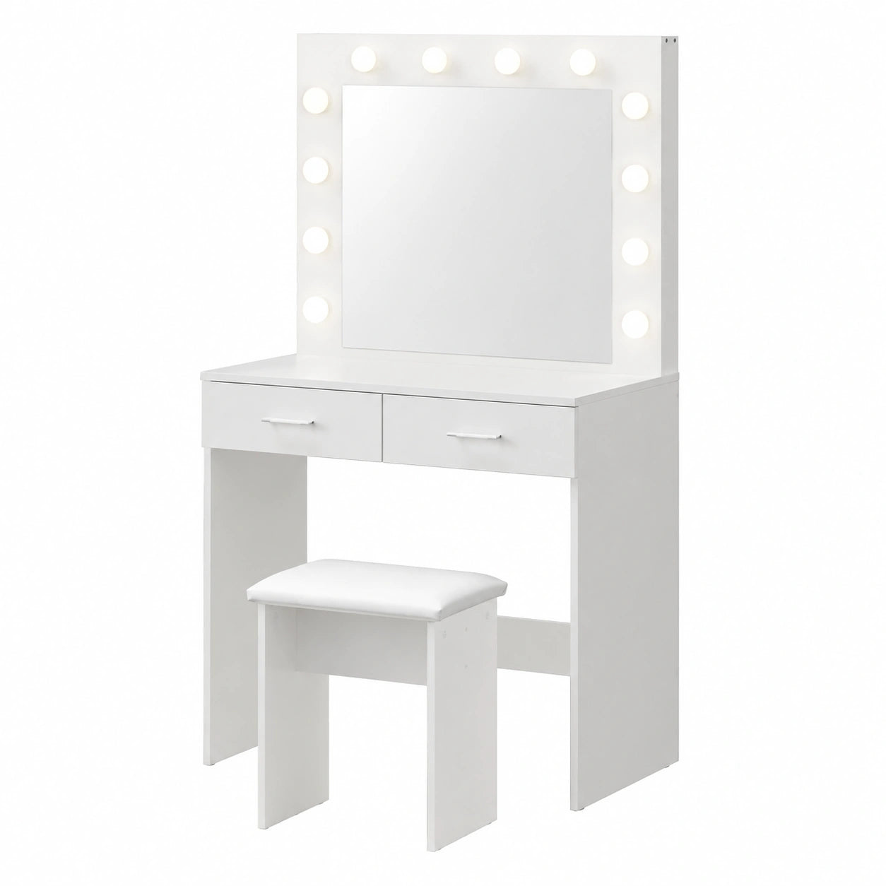 Tavolo da Trucco con LED e Sgabello, 2 Cassetti, Design Moderno, Arredo Casa e Camera (Bianco)